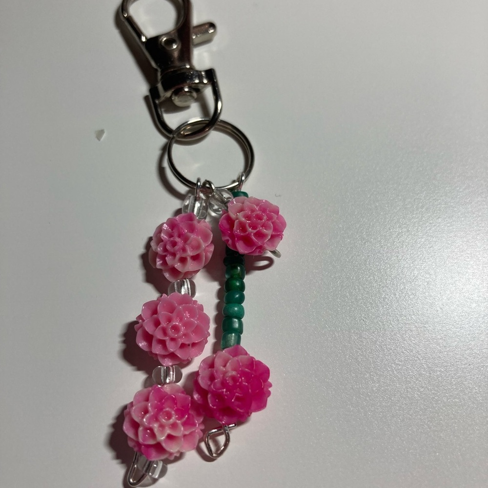 Handmade Pink Floral Rose Keychain Accessory, Bag Charm